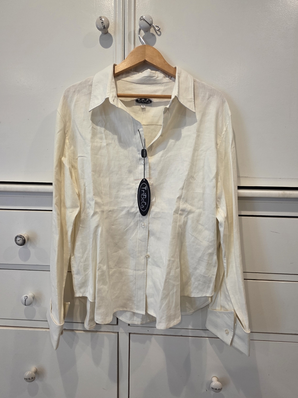 Y2K TriBeCa Linen Cream Button-Up Shirt With French Cuffs